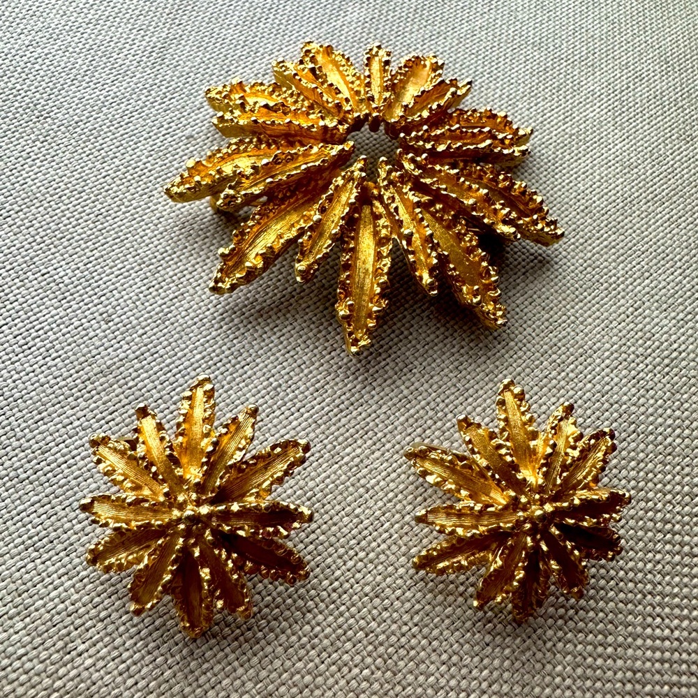 Vintage jewelry set , brooch and earrings clip